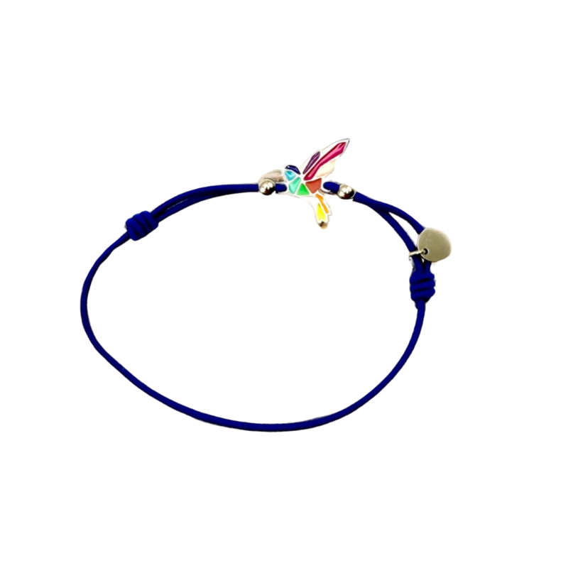 Bracelet acier inoxydable laqué argent colibri/Bleu