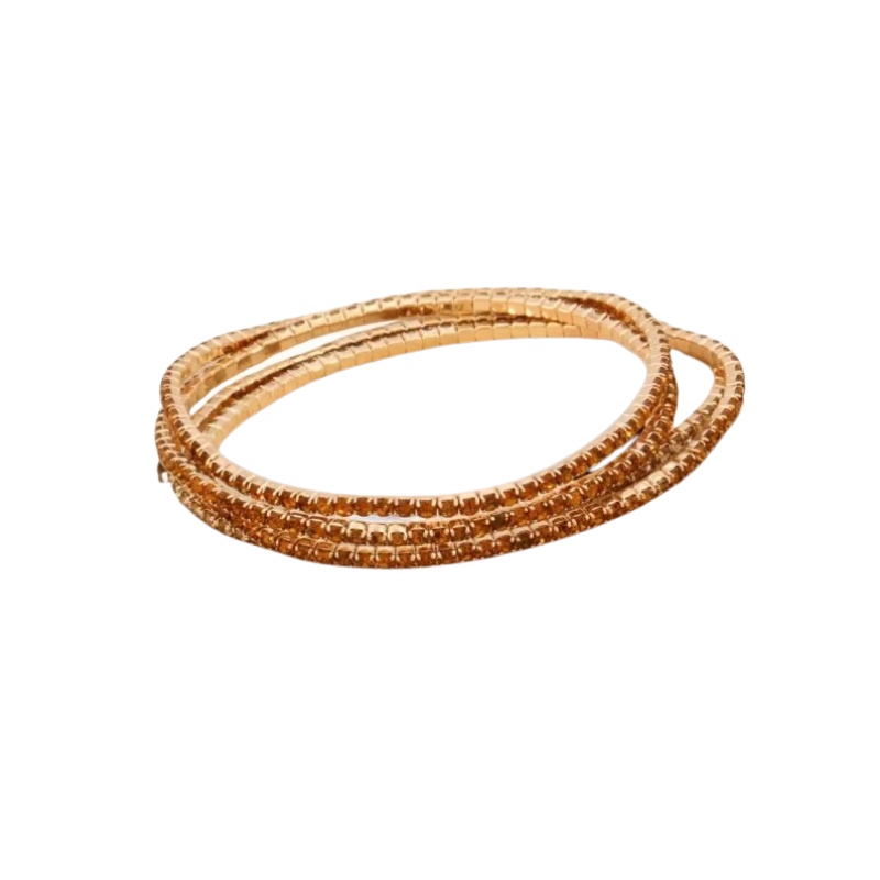 Bracelet élastique en métal et strass (4) / Cognac