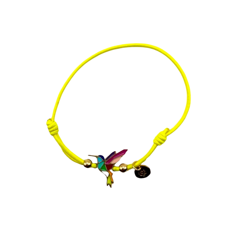 Bracelet acier inoxydable laqué argent colibri/Jaune