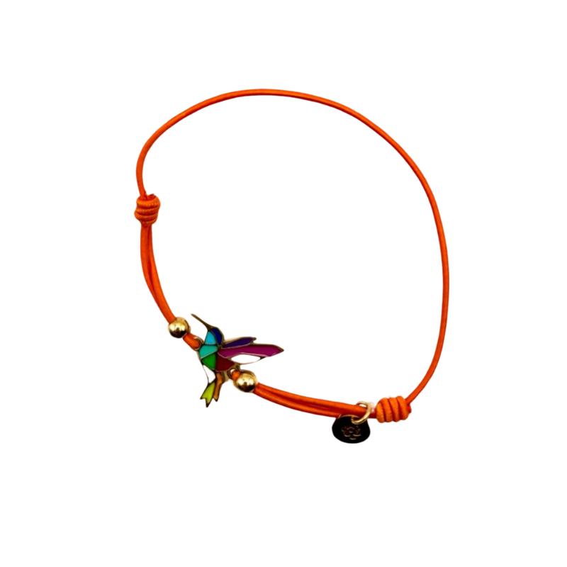 Bracelet acier inoxydable laqué argent colibri/Orange