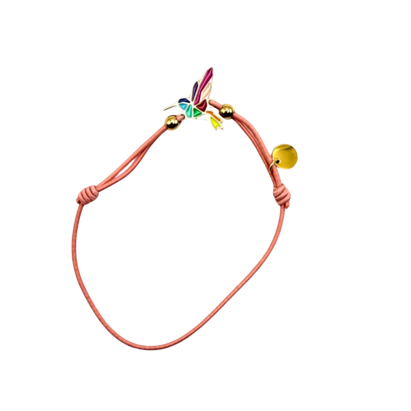 Bracelet acier inoxydable laqué argent colibri/Rose