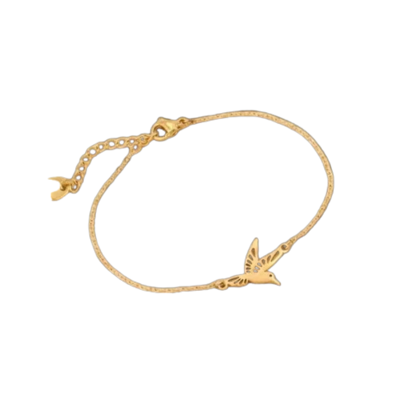 Bracelet pendentif oiseau colibri en vol / Doré