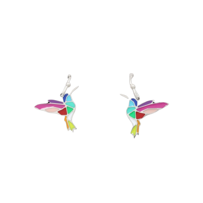 Boucles d’oreilles acier laqué colobri /argent