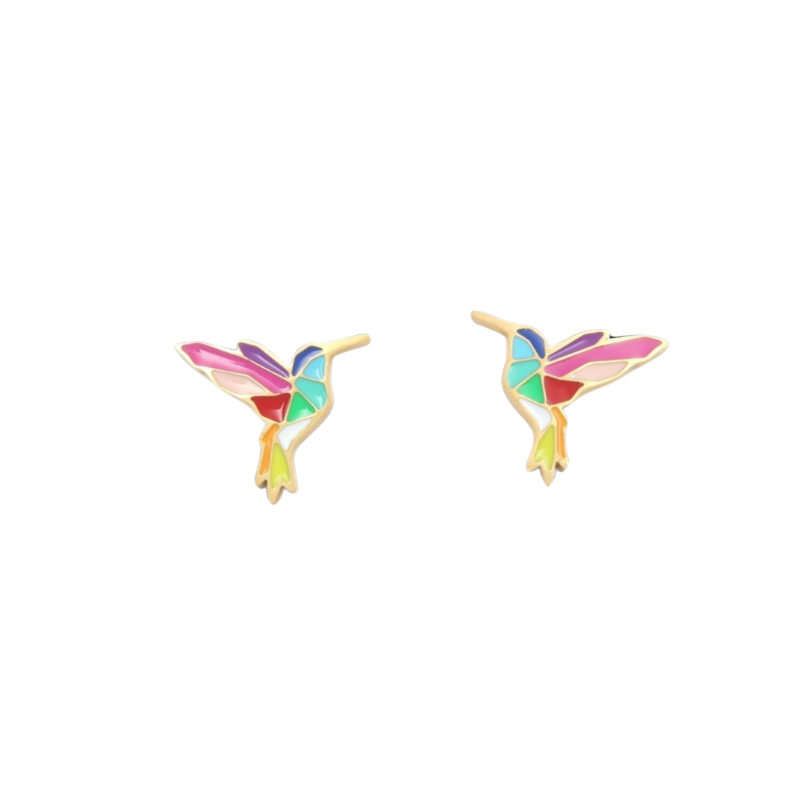 Boucles d’oreilles acier laqué colibri