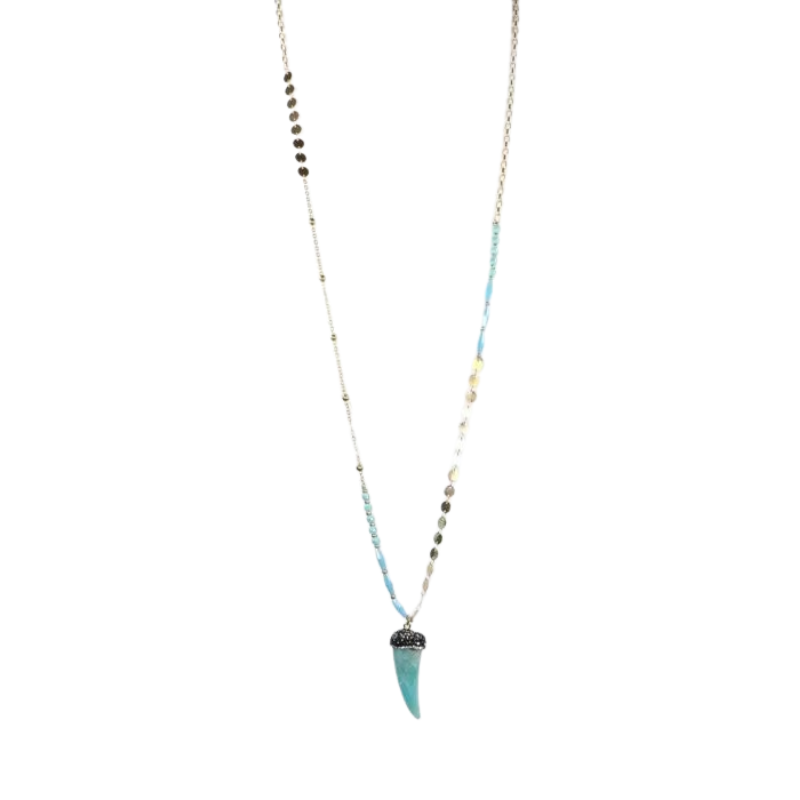 Sautoir bobo chic corne d'abondance /Bleu