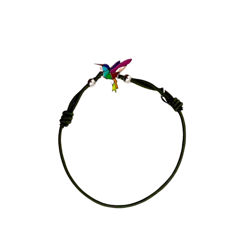 Bracelet acier inoxydable laqué argent colibri/vert