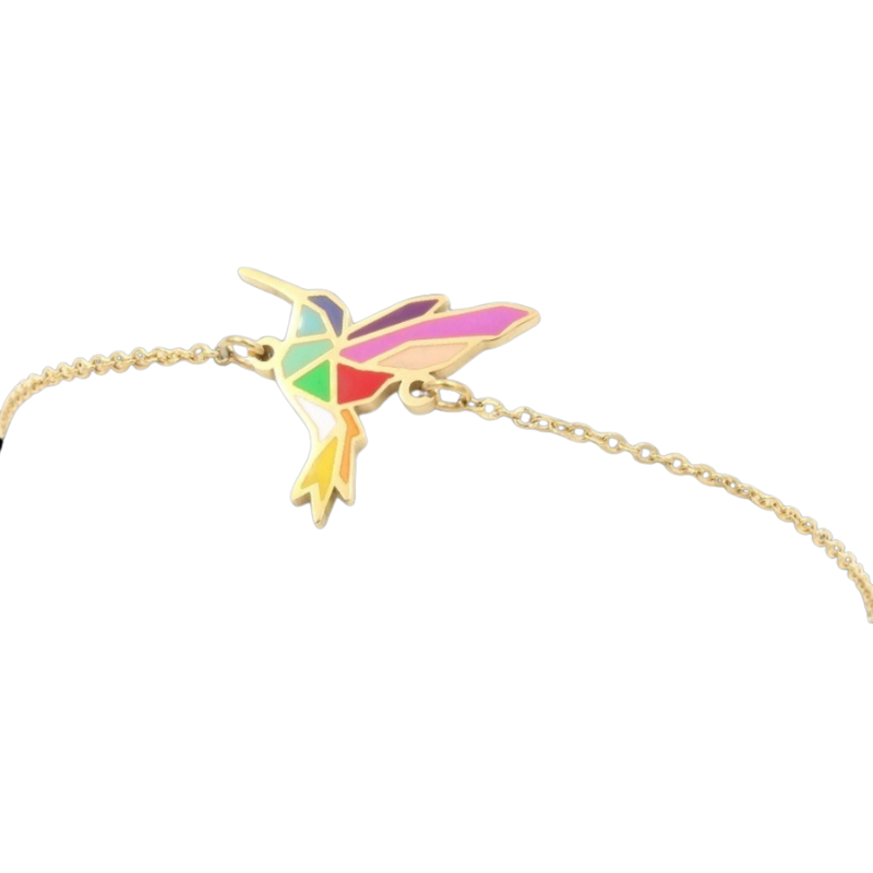Bracelet acier laqué colibri /or