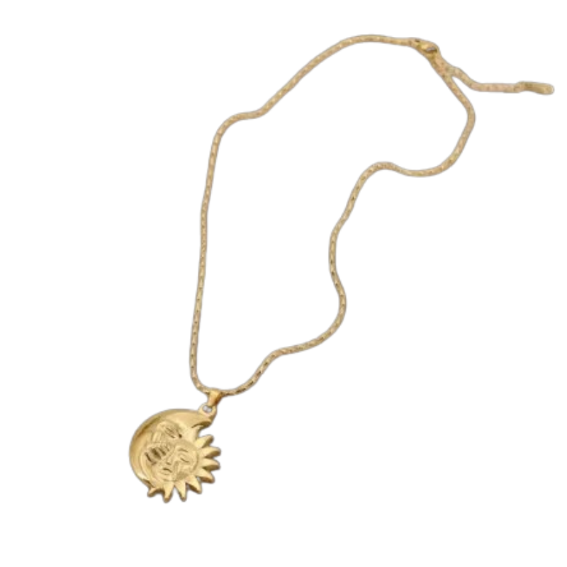collier et son pendentif en forme de demi-lune et de soleil /Doré