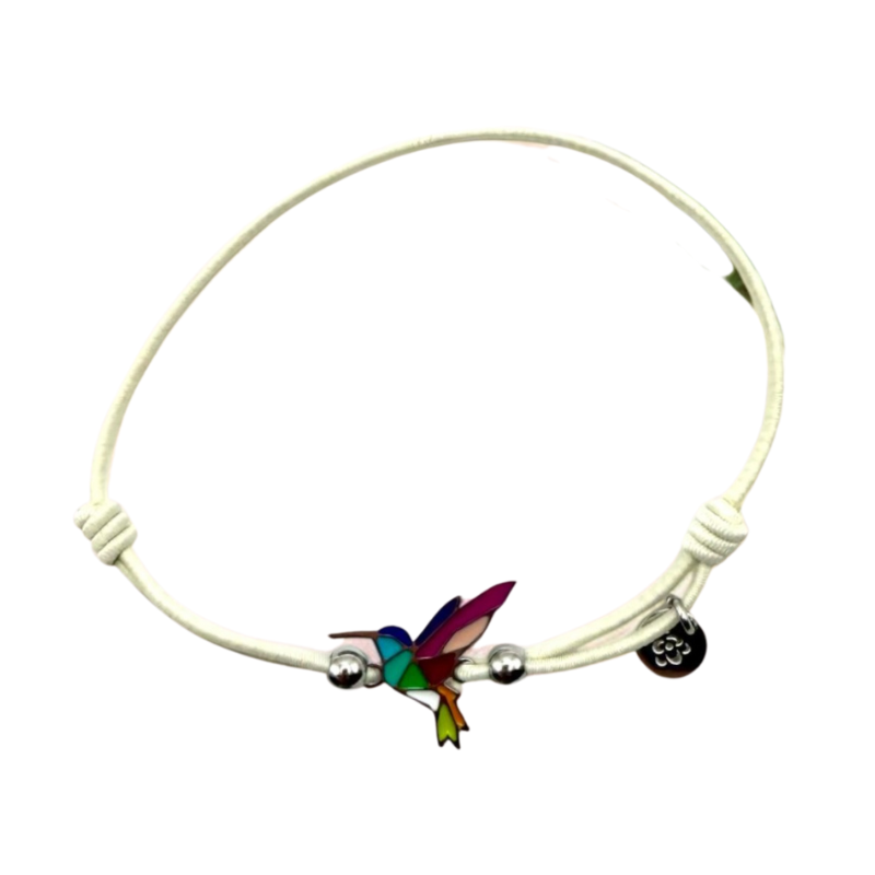 Bracelet acier inoxydable laqué colibri/beige