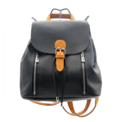 Sac à dos en cuir grainé noir et marron
